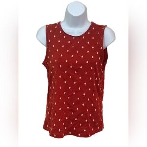 Red Sleeveless Top with White Pattern